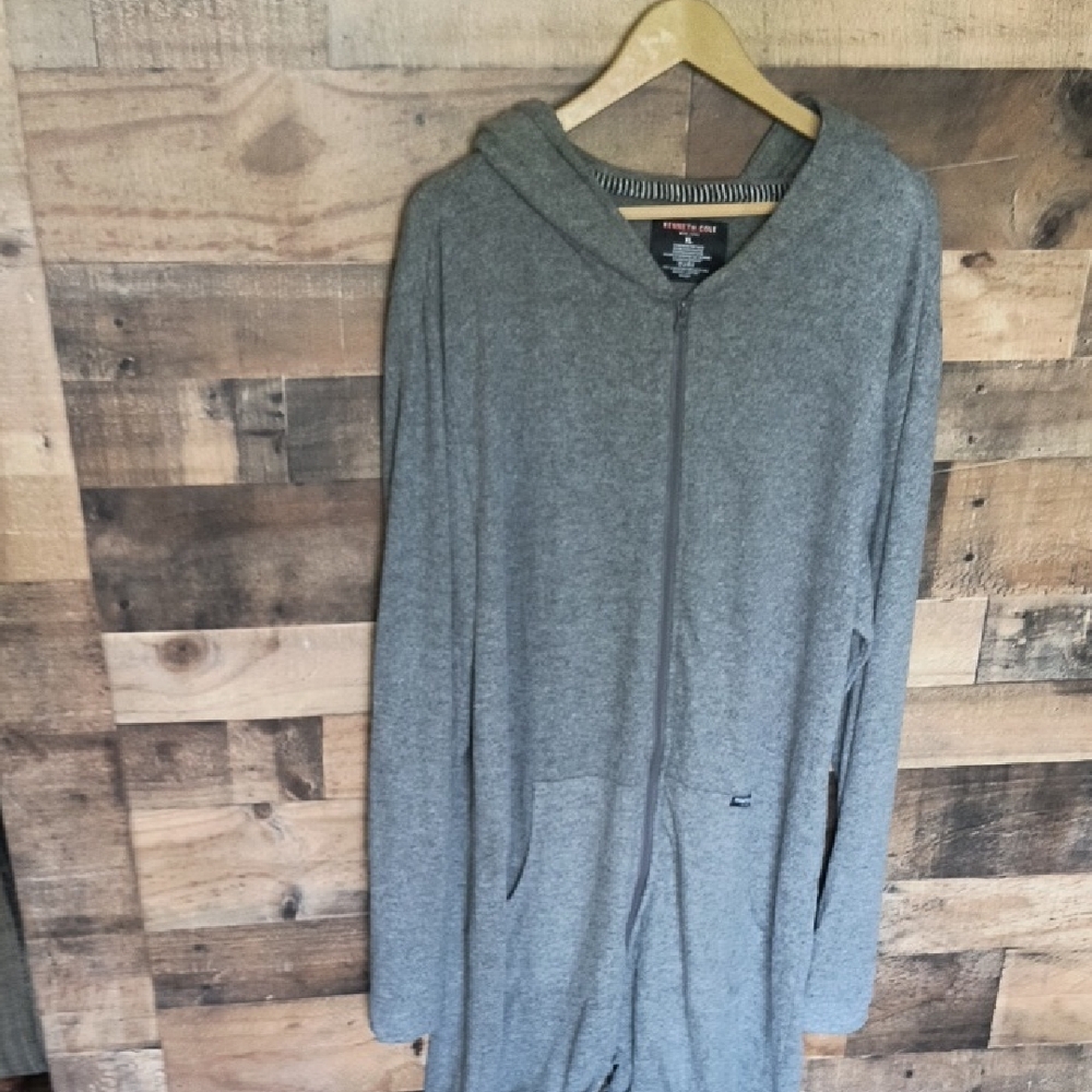 NWT Kenneth Cole Grey Heather Hooded Jumpsuit Pajama Full Zip Sz XL Men